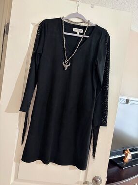 Miranda Lambert, 2 Piece Bundle Black V-Neck Dress/ Necklace Studded/Fringe NEW